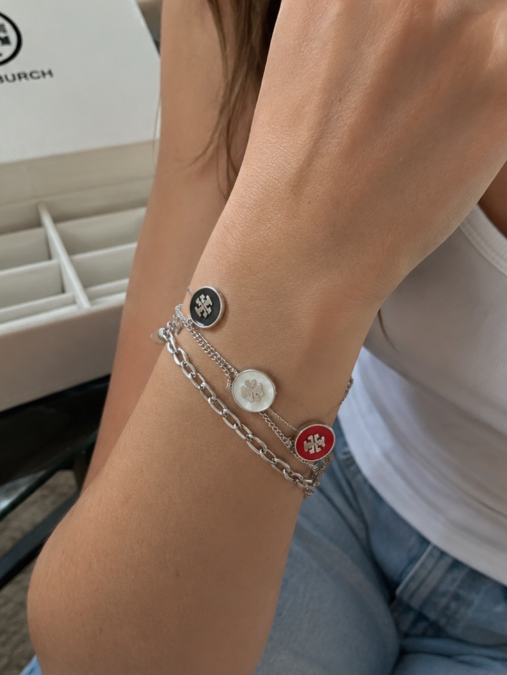 Tory Burch Silver Multi-Charm Bracelet - Picture 2 of 4